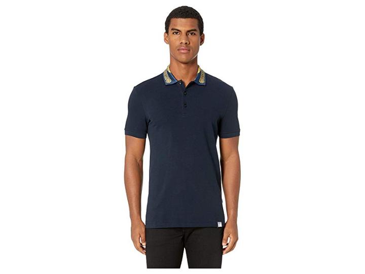 Versace Collection Polo With Collar Detail (navy) Men's Clothing