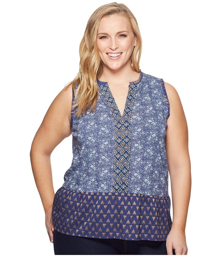 Lucky Brand Plus Size Mix Print Peplum Top (blue Multi) Women's Sleeveless