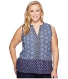 Lucky Brand Plus Size Mix Print Peplum Top (blue Multi) Women's Sleeveless