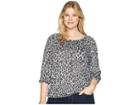 Michael Michael Kors Plus Size Shadow Floral Peasant Top (concrete/black) Women's Short Sleeve Knit