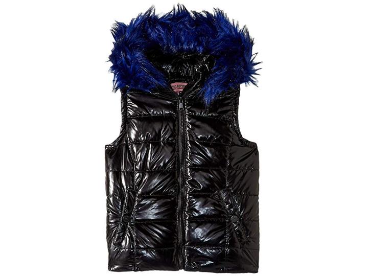 Urban Republic Kids Gal Metallic Foil Vest W/ Colored Faux Fur (little Kids/big Kids) (black) Girl's Jacket