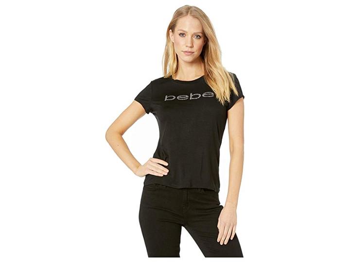 Bebe Dallas With New Silver Logo Top (jet Black) Women's T Shirt