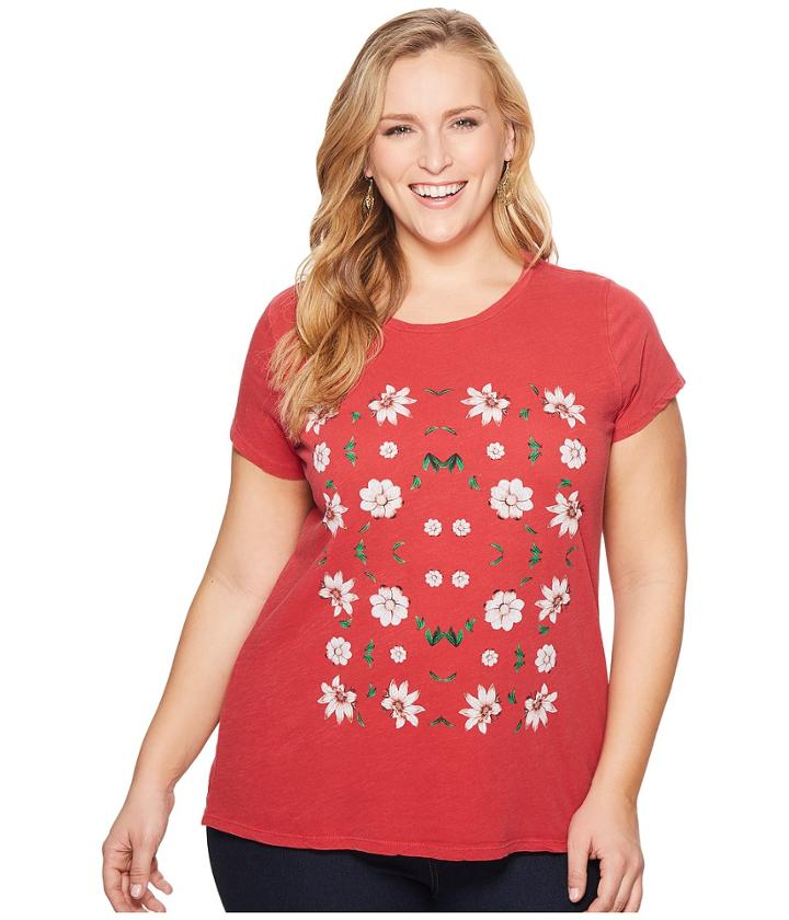 Lucky Brand Plus Size Flower Tee (red) Women's T Shirt