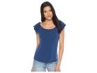 Cece Puffed Short Sleeve Crepe Knit Top (naval Navy) Women's Clothing