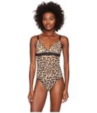 Stella Mccartney Florence Fluttering Bodysuit (flesh/black Leopard Print) Women's Jumpsuit & Rompers One Piece