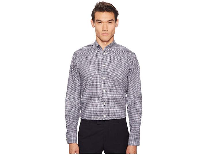 Eton Contemporary Fit Multi Dot Plaid Shirt (blue) Men's Long Sleeve Button Up