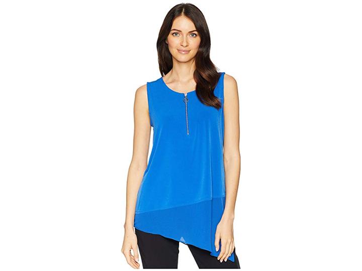 Calvin Klein Sleeveless Asymmetrical Chiffon Hem Top (capri) Women's Sleeveless