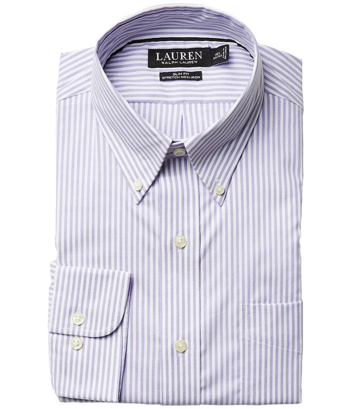 Lauren Ralph Lauren Slim Fit Non Iron Pinpoint Stretch Stripe Button Down Collar Dress Shirt (purple) Men's Long Sleeve Button Up