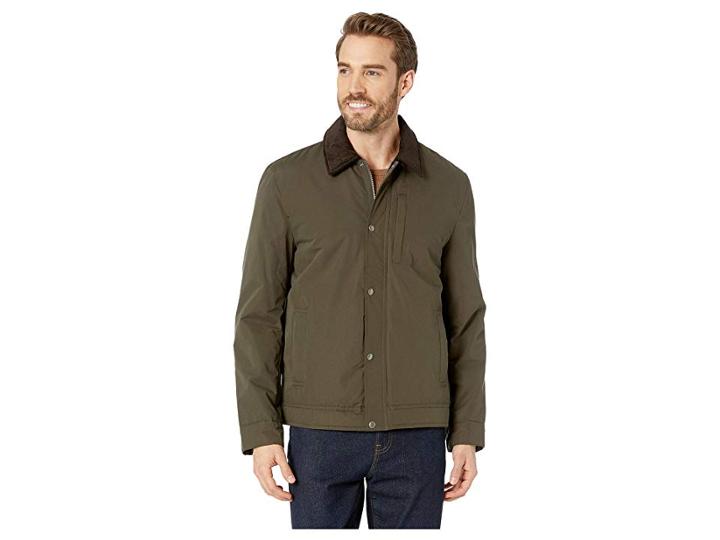 Cole Haan City Rain Padded Barn Jacket With Corduroy Collar (olive) Men's Clothing