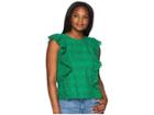 Lauren Ralph Lauren Eyelet Ruffled Cotton Top (tropical Green) Women's Clothing