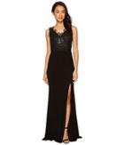 Adrianna Papell Long Lace/crepe Gown (black) Women's Dress