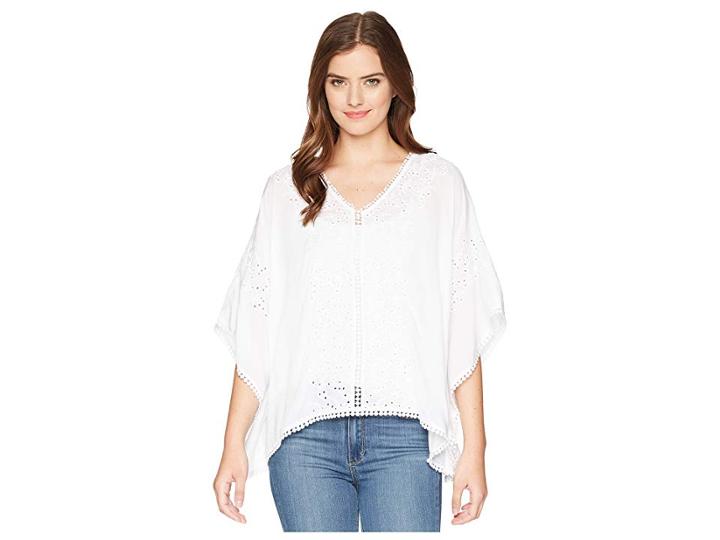 Catherine Catherine Malandrino Delilah Washed Eyelet Kimono Draped Top (bright White) Women's Clothing