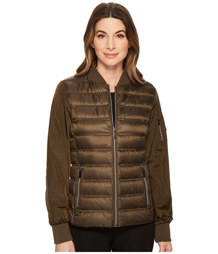 Michael Michael Kors Zip Front Bomber Packable M823220f (army) Women's Coat