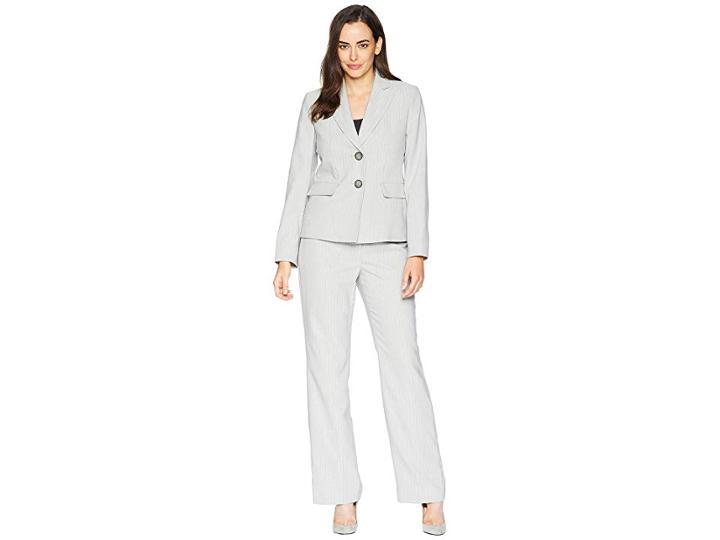 Le Suit Stripe Two-button Peak Lapel Pants Suit (stone Multi) Women's Suits Sets