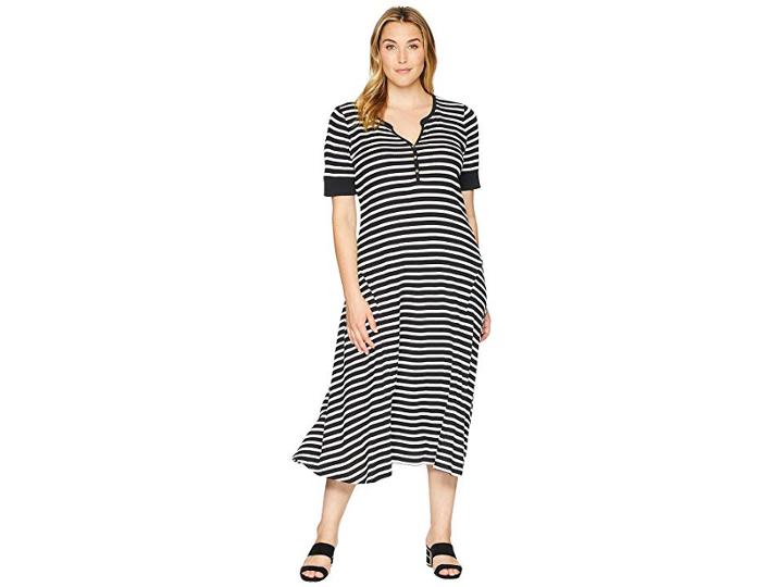 Lauren Ralph Lauren Plus Size Cotton Fit-and-flare Dress (polo Black/mascarpone Cream) Women's Dress