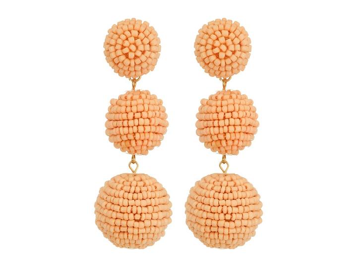 Kenneth Jay Lane 2 Peach Pink Seed Bead Wrapped Ball Post Earrings W/ Dome Top (peach Pink) Earring