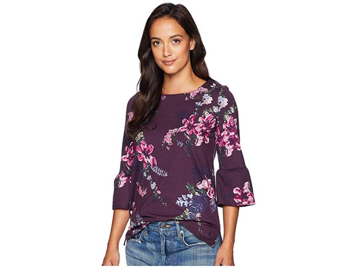 Joules Frances Fluted Sleeve Jersey Top (plum Harvest Floral) Women's Clothing