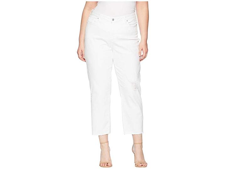 Nydj Plus Size Plus Size Jenna Straight Ankle W/ Raw Hem In Optic White Destructed (optic White Destructed) Women's Jeans