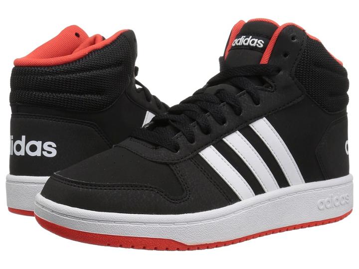 Adidas Kids Hoops Mid 2 (little Kid/big Kid) (black/white/hi-res Red) Kids Shoes