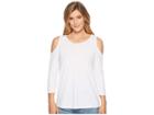 Tribal Jersey Knit 3/4 Sleeve Cold Shoulder Top With Back Button Detail (white) Women's Long Sleeve Pullover