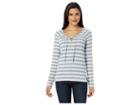 Lucky Brand Stripe Lace-up Top (grey Stripe) Women's Long Sleeve Pullover