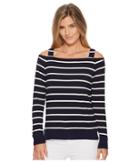 Lauren Ralph Lauren Striped Off The Shoulder Top (navy/mascarpone Cream) Women's Clothing