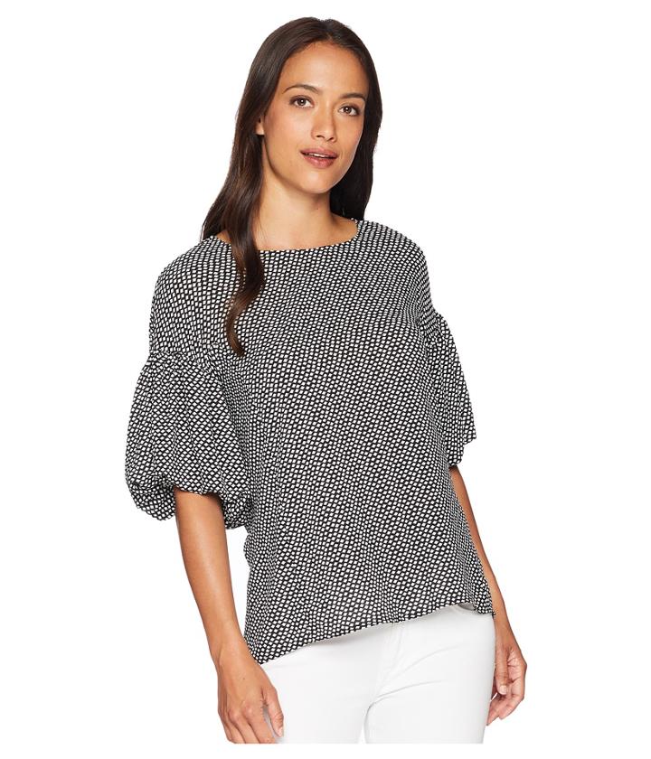 Vince Camuto Bubble Sleeve Cabana Texture Blouse (rich Black) Women's Blouse