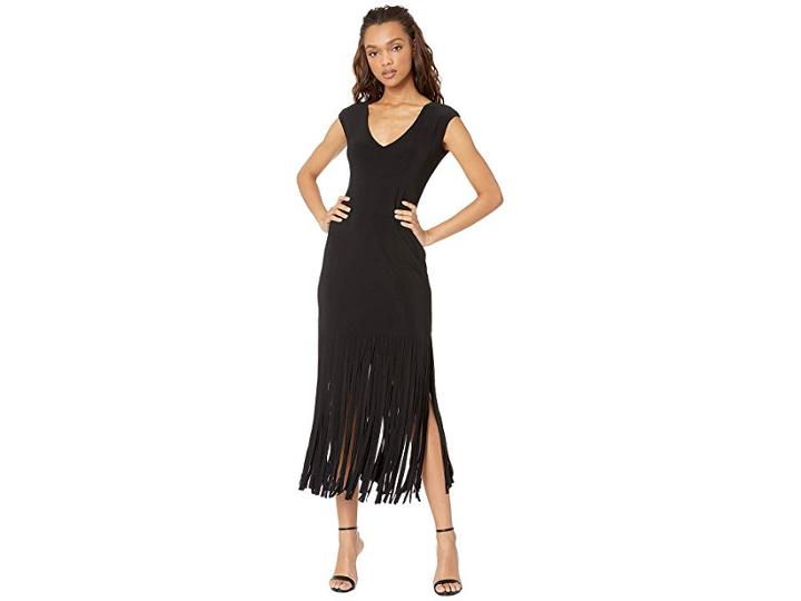 Bebe Raw Fringe Hem Dress (black) Women's Dress