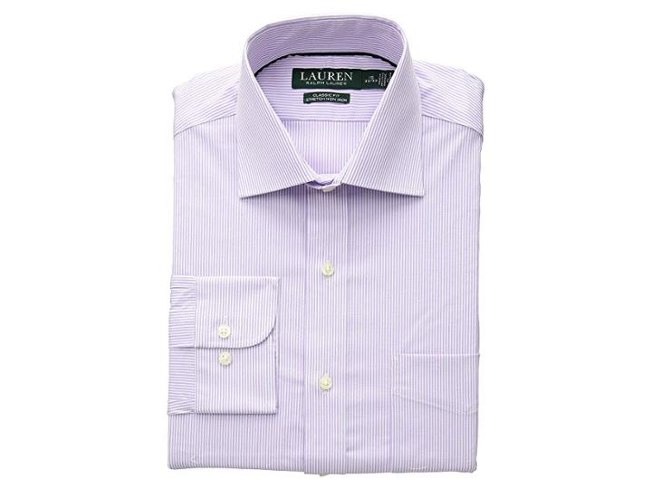 Lauren Ralph Lauren Classic Fit No-iron Print Warren Dress Shirt (thistle/blanc) Men's Long Sleeve Button Up