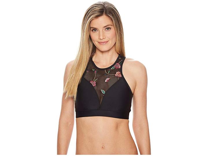 Onzie High Neck Bra (black Embroidery) Women's Workout