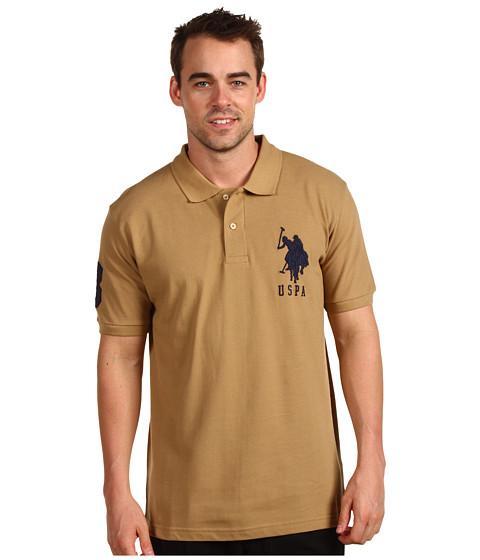 U.s. Polo Assn. Solid Polo With Big Pony (warm Sand/navy Pp) Men's Short Sleeve Pullover