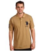 U.s. Polo Assn. Solid Polo With Big Pony (warm Sand/navy Pp) Men's Short Sleeve Pullover