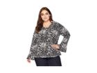 Michael Michael Kors Plus Size Paisley Bell Sleeve Top (black/gunmetal) Women's Clothing