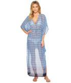 Tommy Bahama Tika Tiles Engineered Caftan Cover-up (dark Sanibel Blue) Women's Swimwear