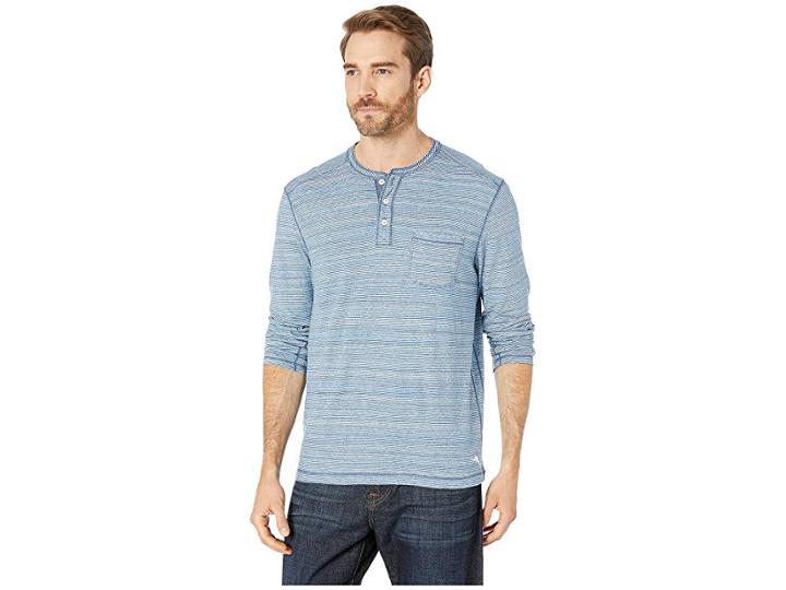 Tommy Bahama Indigo Stripe Palms Henley Long Sleeve (scandia Blue) Men's T Shirt