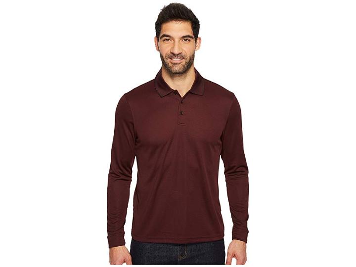 Perry Ellis Three-button Long Sleeve Jacquard Polo (wine) Men's Long Sleeve Pullover