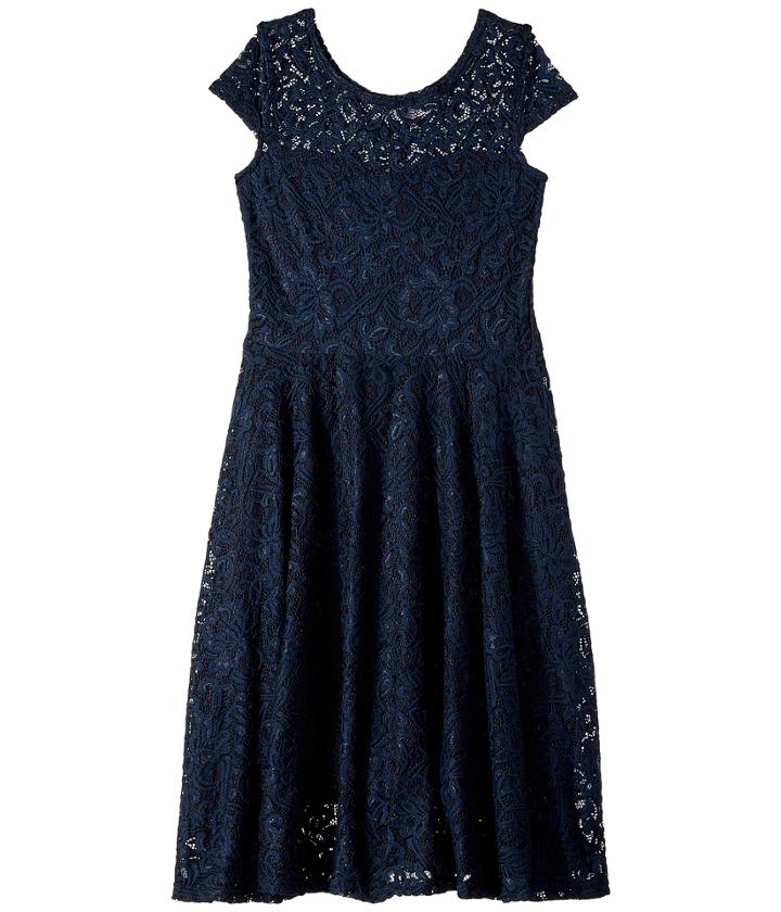 Fiveloaves Twofish Aurora Lace Skater Dress (little Kids/big Kids) (navy) Girl's Dress