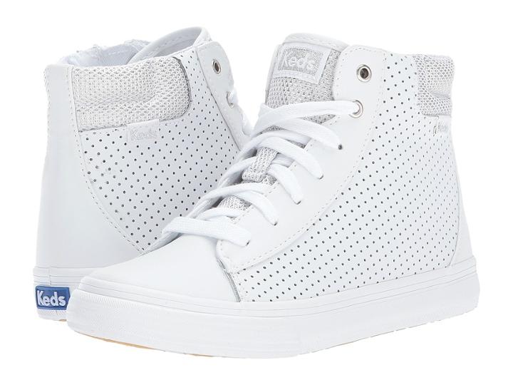 Keds Kids Double Up High Top (little Kid/big Kid) (white Perf Leather) Girl's Shoes