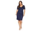 Adrianna Papell Plus Size Short Sleeve Stretch Lace Cocktail Dress With Scattered Beads (midnight) Women's Dress