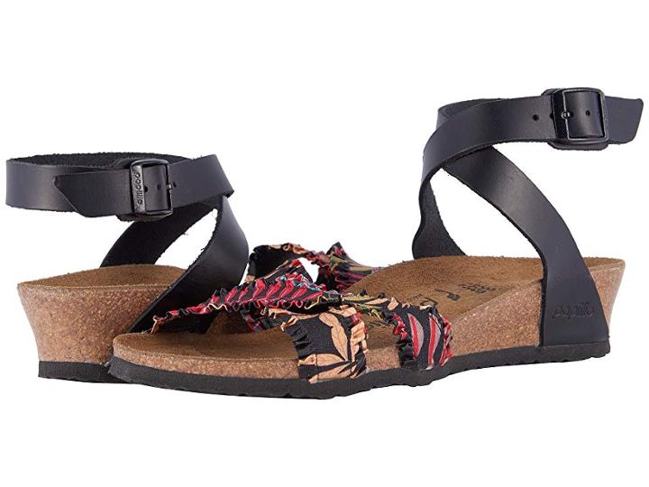 Birkenstock Lola (flower Frill Black Textile/leather) Women's Sandals