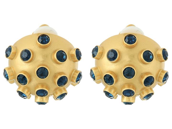 Tory Burch Celestial Clip Earrings (indigo Blue/vintage Gold) Earring