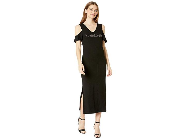 Bebe Ruffle Cold Shoulder Maxi Dress (black) Women's Clothing