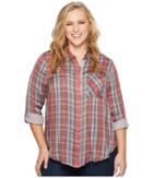 Lucky Brand Plus Size Plaid Shirt (coral Multi) Women's Clothing