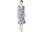 London Times Surplus Midi Dress W/ Self Sash (blue Multi) Women's Dress