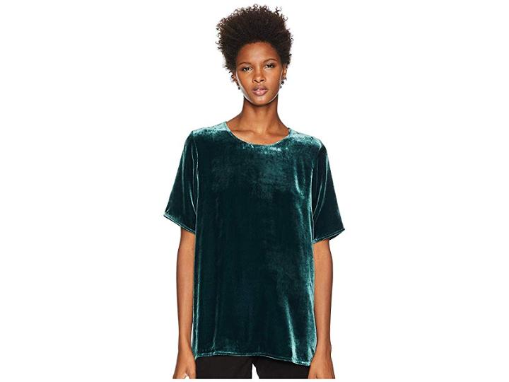 Eileen Fisher Velvet Round Neck Short Sleeve Box-top (pine) Women's Clothing