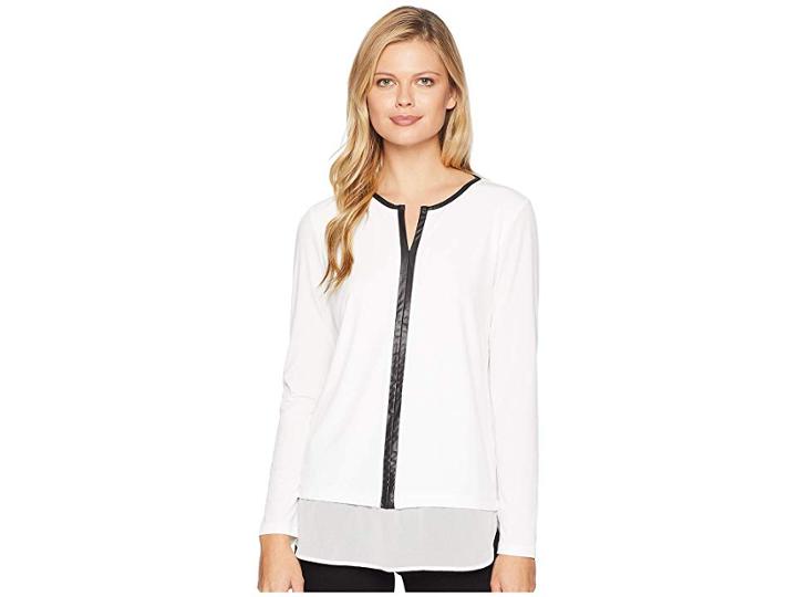 Calvin Klein Twofer W/ Faux Leather Trim Top (soft White) Women's Clothing