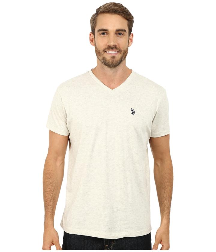 U.s. Polo Assn. V-neck Short Sleeve T-shirt (oatmeal Heather) Men's Short Sleeve Pullover