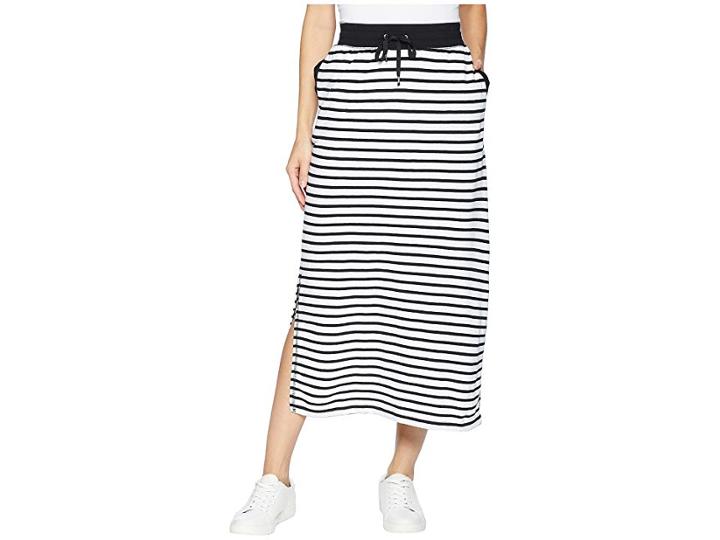 Lauren Ralph Lauren Striped French Terry Maxi Skirt (soft White/polo Black) Women's Skirt