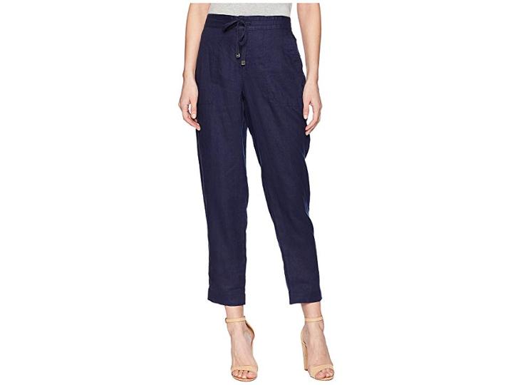 Lauren Ralph Lauren Straight Linen Pants (navy) Women's Casual Pants