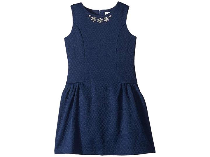Us Angels Textured Knit Dress (little Kids) (navy) Girl's Dress